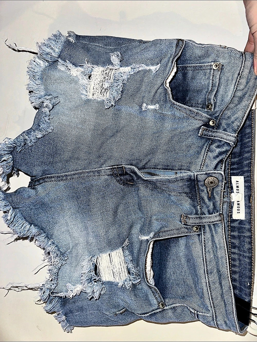Almost Famous Distressed Denim Jean Shorts Blue Waist 9